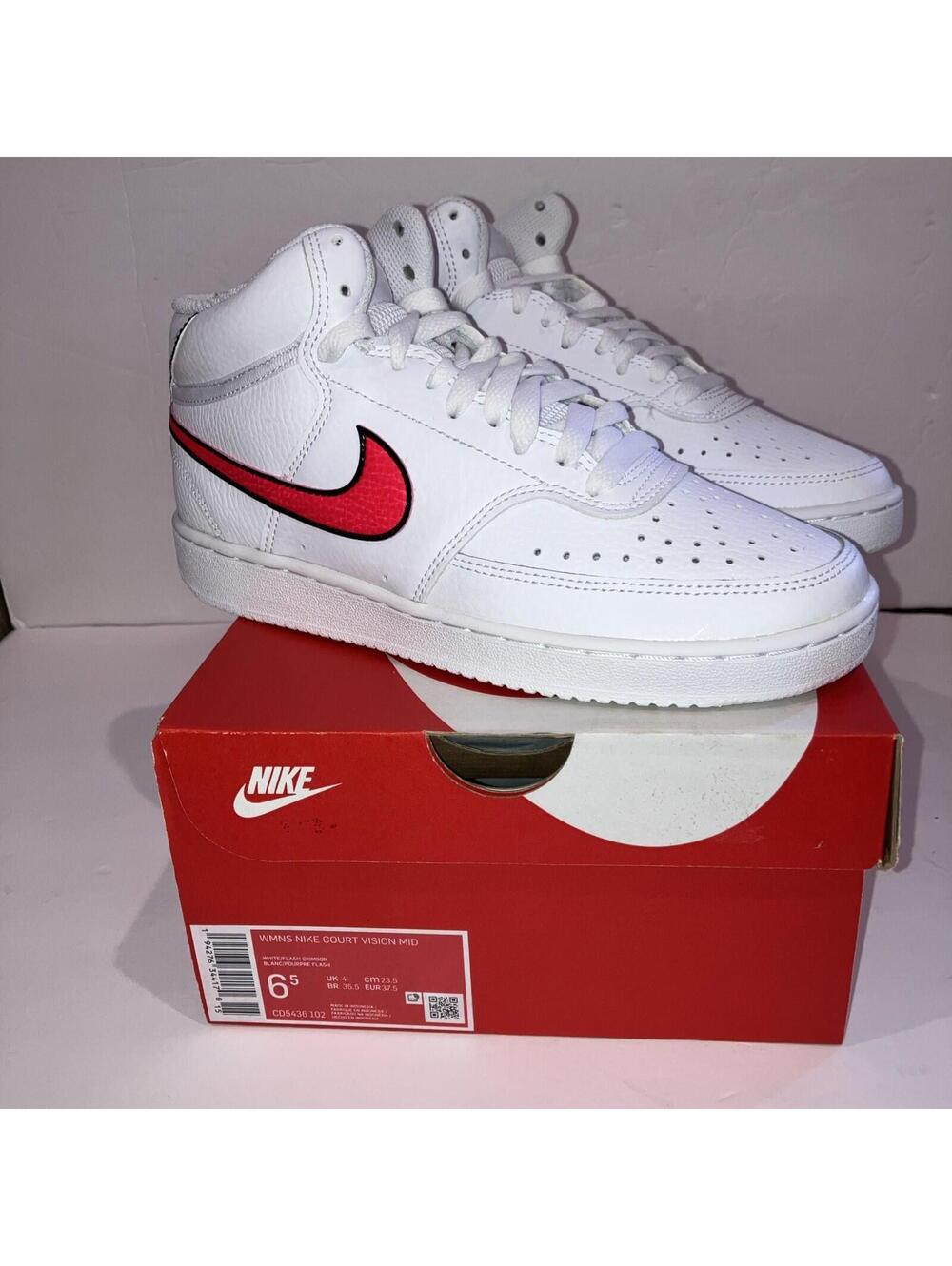 Nike Court Vision Mid 'White Flash Crimson' Women’s Shoe Size 6.5 CD5436-102 NEW